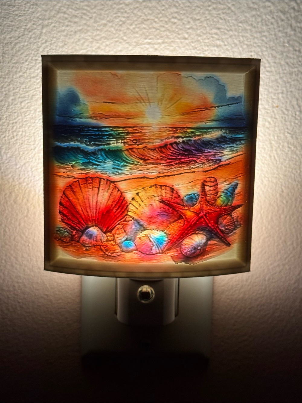 Seashell Sunset Night Light Shade - Vibrant Orange Beach Art